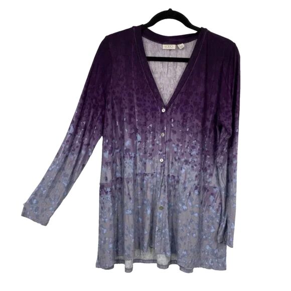 Lori Goldstein LOGO Ombre Button Front Long Sleeve Cardigan Purple Womens Small - Picture 12 of 14